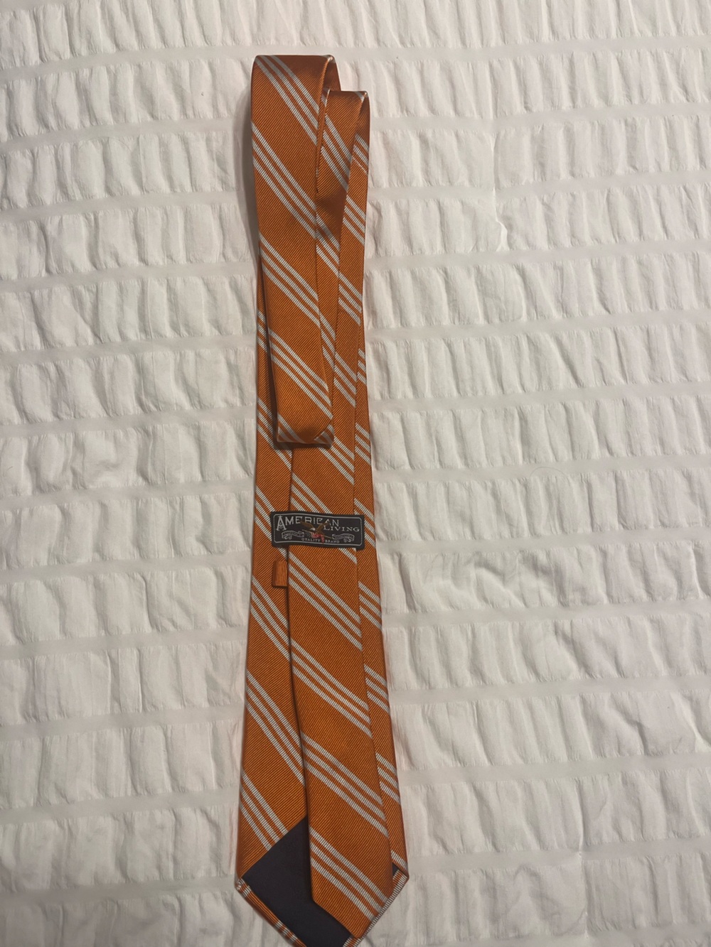 American Living Orange and White Striped Men's Tie - Picture 2 of 2